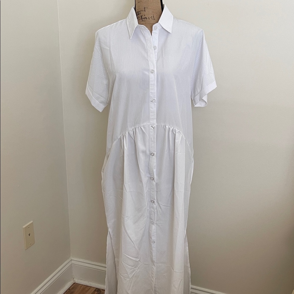 White Button-Up Midi Shirt Dress, brand new , no label, one size